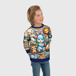 Свитшот детский Funny hare and his friends - patchwork, цвет: 3D-синий — фото 2