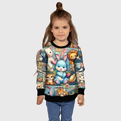 Свитшот детский Funny hare and his friends - patchwork, цвет: 3D-черный — фото 2