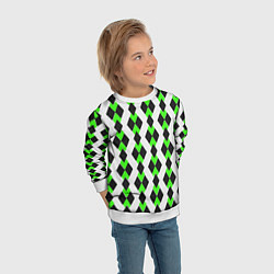 Свитшот детский Чёрные и зелёные ромбы на белом фоне, цвет: 3D-белый — фото 2
