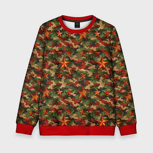 Детский свитшот Камуфляж со звездами СССР / 3D-Красный – фото 1