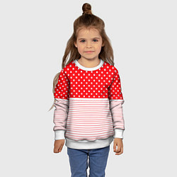 Свитшот детский Красно-белый в горошек с полосами, цвет: 3D-белый — фото 2