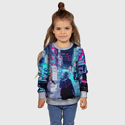 Свитшот детский Дождливый неоновый вечер в Японии, цвет: 3D-меланж — фото 2