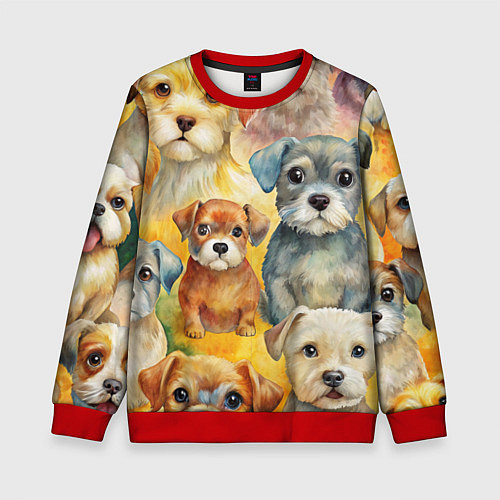 Детский свитшот Красочный паттерн с щенками / 3D-Красный – фото 1