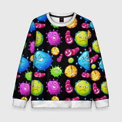 Свитшот детский Смешные бактерии паттерн, цвет: 3D-белый