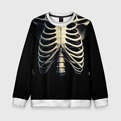 Свитшот детский Человеческий скелет на черном фоне, цвет: 3D-белый