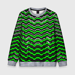 Свитшот детский Белые и зелёные полосы на чёрном фоне, цвет: 3D-меланж