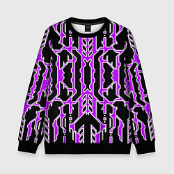 Свитшот детский Техно фиолетовые линии с белой обводкой на чёрном, цвет: 3D-черный