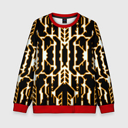 Детский свитшот Техно белые линии с жёлтой обводкой на чёрном фоне