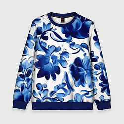 Свитшот детский Гжель акварель, цвет: 3D-синий
