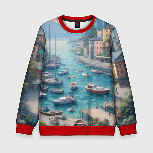 Детский свитшот Гавань с лодками / 3D-Красный – фото 1