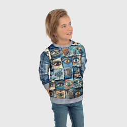 Свитшот детский Глаза на джинсах пэчворк, цвет: 3D-меланж — фото 2