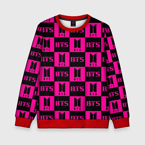 Детский свитшот BTS pattern pink logo / 3D-Красный – фото 1