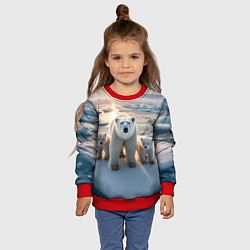 Свитшот детский Polar bear with her cubs - ai art, цвет: 3D-красный — фото 2