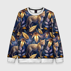 Детский свитшот Леопард с золотыми листьями паттерны