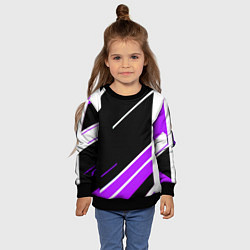 Свитшот детский Бело-фиолетовые полосы на чёрном фоне, цвет: 3D-черный — фото 2