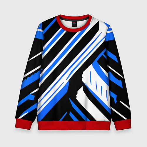 Детский свитшот Чёрно-синие полосы на белом фоне / 3D-Красный – фото 1