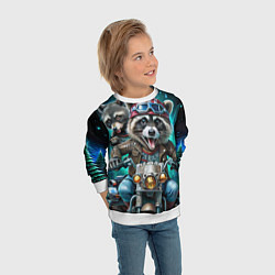 Свитшот детский Модный енот байкер на мотоцикле, цвет: 3D-белый — фото 2