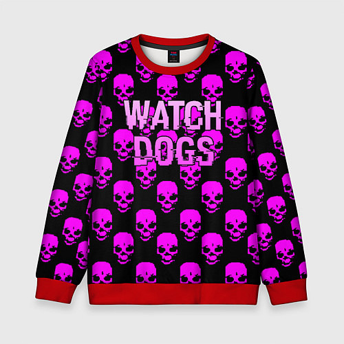 Детский свитшот Watch dogs neon skull / 3D-Красный – фото 1