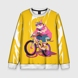 Свитшот детский Кот на велосипеде жёлтый фон, цвет: 3D-белый