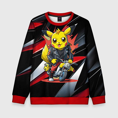 Детский свитшот Пикачу байкер на мотоцикле / 3D-Красный – фото 1