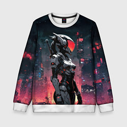 Свитшот детский Девушка-андроид в футуристичной броне, цвет: 3D-белый