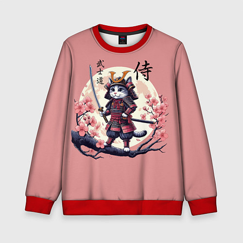 Детский свитшот Kitten samurai - bushido ai art / 3D-Красный – фото 1