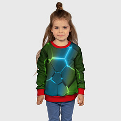 Свитшот детский Сине-зеленые неоновые плиты в разломе, цвет: 3D-красный — фото 2