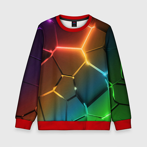 Детский свитшот Радужные неоновые плиты в разломе / 3D-Красный – фото 1