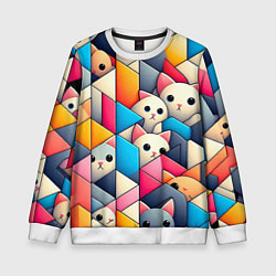 Свитшот детский Geometric pattern with kittens - ai art, цвет: 3D-белый