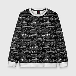 Свитшот детский Черно белые рыбы, цвет: 3D-белый
