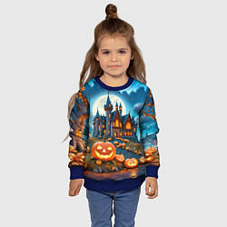 Свитшот детский Ночь Хэллоуина тыквы и замок, цвет: 3D-синий — фото 2