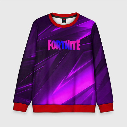 Детский свитшот Fortnite neon stripes angles logo / 3D-Красный – фото 1