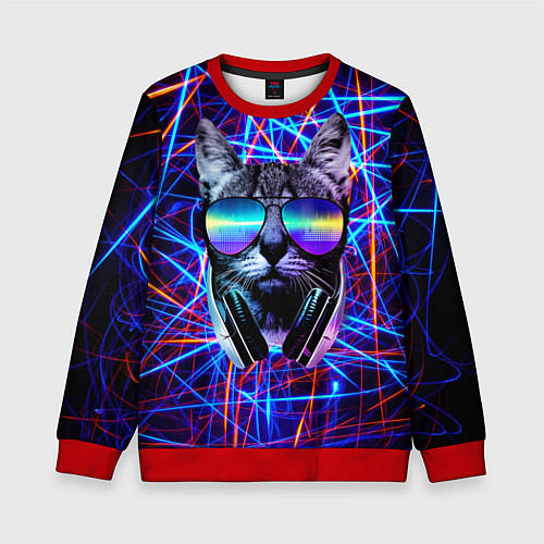 Детский свитшот Cat DJ neon / 3D-Красный – фото 1