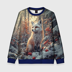 Свитшот детский Лис в зимнем лесу, цвет: 3D-синий