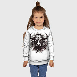 Свитшот детский Гранж - портрет быка: голова, цвет: 3D-белый — фото 2
