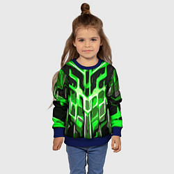 Свитшот детский Абстрактные зелёные линии на чёрном фоне, цвет: 3D-синий — фото 2