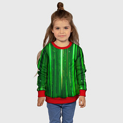 Свитшот детский Вертикальные зелёные линии на чёрном фоне, цвет: 3D-красный — фото 2