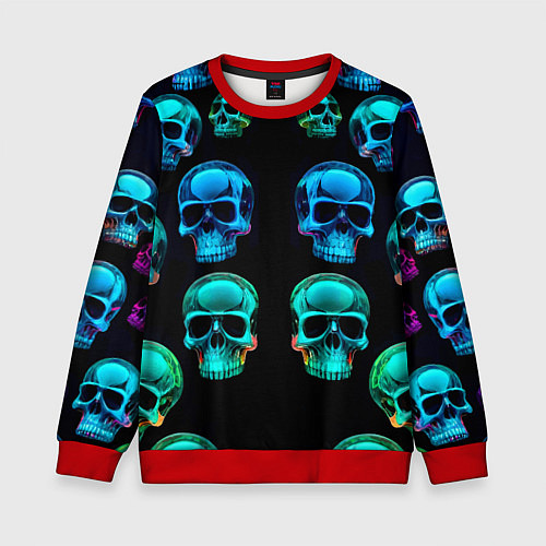 Детский свитшот Neon skulls - ai art pattern / 3D-Красный – фото 1