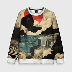 Свитшот детский Ретро пейзаж в Японском стиле, цвет: 3D-белый