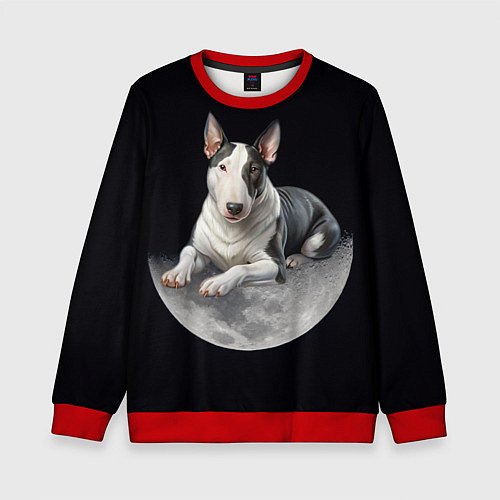 Детский свитшот Бультерьер и луна / 3D-Красный – фото 1
