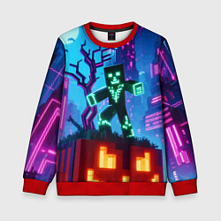 Свитшот детский Minecraft and halloween - neon glow, цвет: 3D-красный