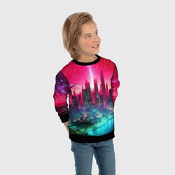 Свитшот детский Неоновая гроза в мегаполисе - удар молнии, цвет: 3D-черный — фото 2