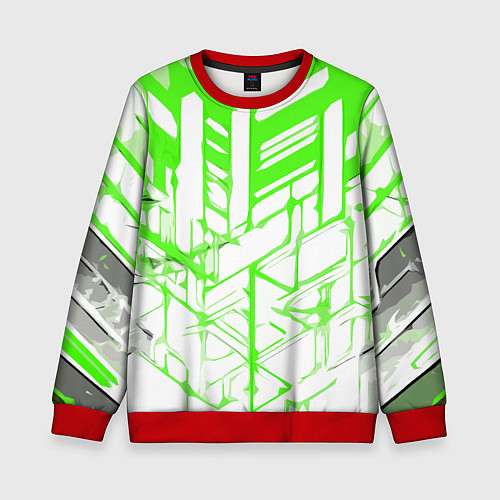 Детский свитшот Агрессивные зелёные полосы на белом фоне / 3D-Красный – фото 1