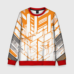 Свитшот детский Агрессивные оранжевые полосы на белом фоне, цвет: 3D-красный