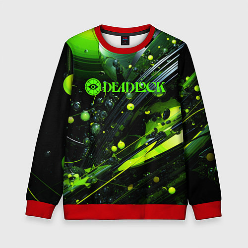 Детский свитшот Deadlock logo зеленая абстракция / 3D-Красный – фото 1