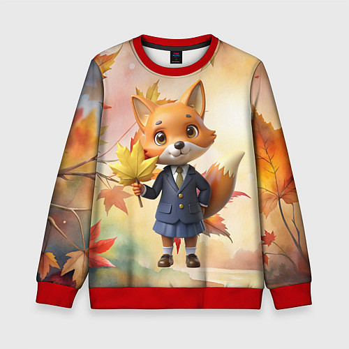 Детский свитшот Осенняя лисичка в школьной форме / 3D-Красный – фото 1