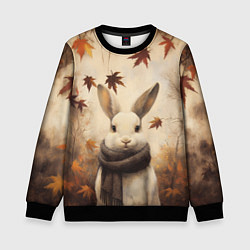 Свитшот детский Осенний кролик в шарфе, цвет: 3D-черный