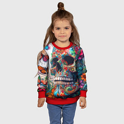 Свитшот детский Орнаментальный череп с тремя бабочками - граффити, цвет: 3D-красный — фото 2