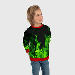 Свитшот детский Огонь зелёный текстура, цвет: 3D-красный — фото 2