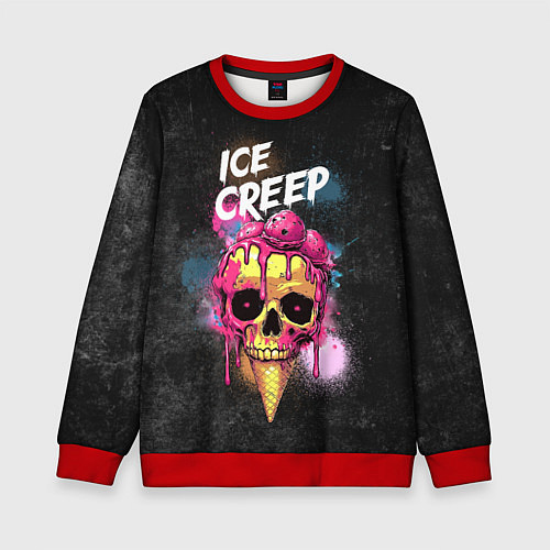 Детский свитшот Ice creep - рожок мороженого черепа / 3D-Красный – фото 1